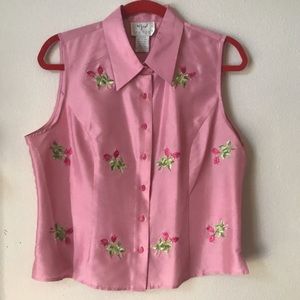 Silk Rose embroidered sleeveless top